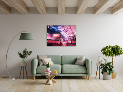 Sakura Under the Night Sky- Glass Wall Art